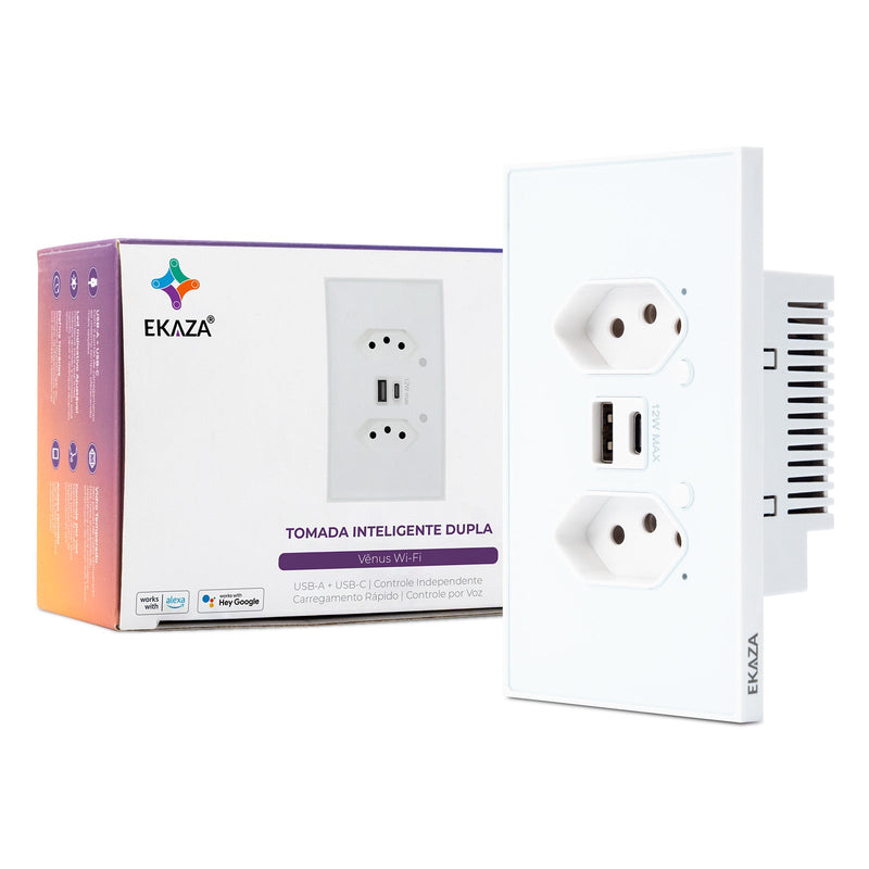 Tomada Inteligente Wifi Soft Touch Série Vênus com USB-A+USB-C